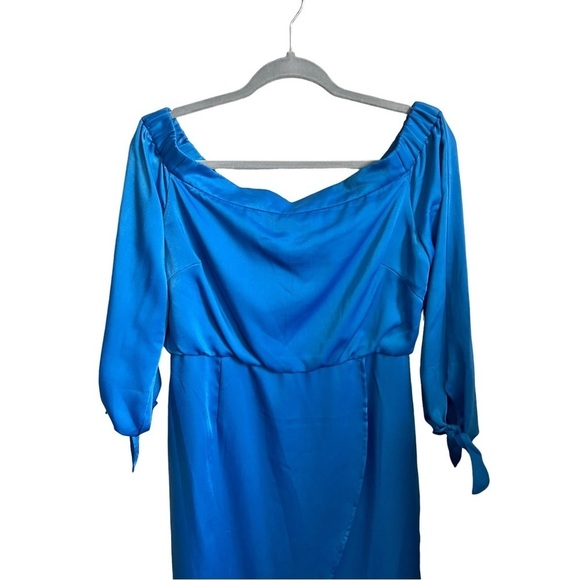NWT Lavish Alice Satin Bardot Tie Sleeve Midi Dress Size 10 - Picture 5 of 9